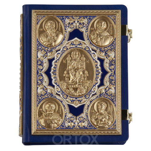 Апостол синий, оклад "под золото", кожа, эмаль, 23х30 см фото 6