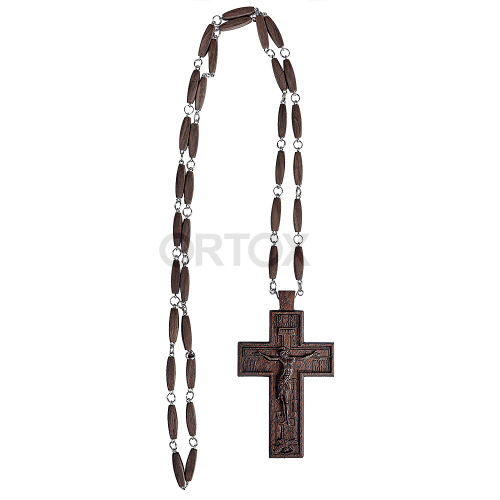Крест наперсный протоиерейский деревянный темный, с цепью, резной, 7х12 см фото 14