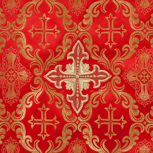 Накидка на аналой красная "Крест", золотая тесьма, бахрома, 50х190 см фото 3