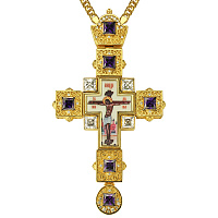 Крест наперсный из ювелирного сплава в позолоте, фиолетовые фианиты, высота 18 см