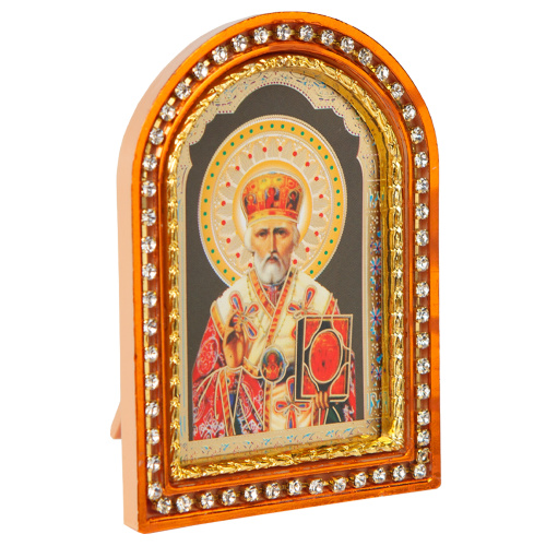 Икона настольная святителя Николая Чудотворца, пластиковая рамка, 6,4х8,6 см фото 2