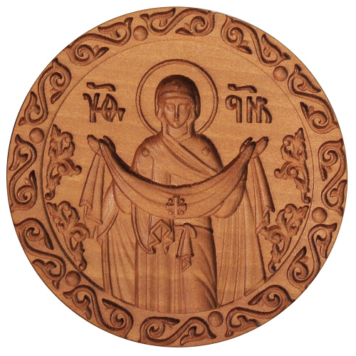 Печать для просфор с иконой "Покров Пресвятой Богородицы", деревянная