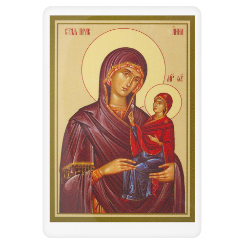Икона праведной Анны, матери Пресвятой Богородицы, с тропарем, 6х8 см, ламинированная фото 2