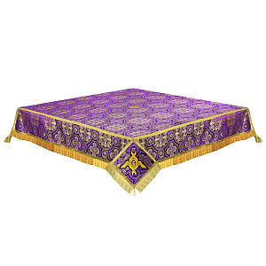 Пелена на престол с вышитыми херувимами фиолетовая, шелк (металлизированная бахрома)