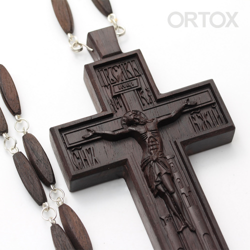 Крест наперсный протоиерейский деревянный темный, с цепью, резной, 7х12 см фото 10