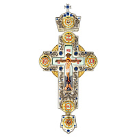 Крест наперсный из ювелирного сплава с украшениями, синие камни, 7х15 см