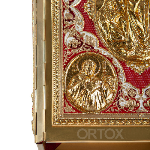 Евангелие напрестольное красное, полный оклад "под золото", 24х31 см фото 14