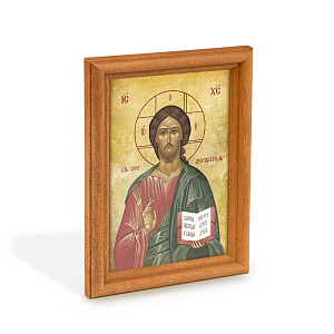 Икона Спасителя Господь Вседержитель в деревянной рамке, цвет "кипарис", 12х1,5 х17 см (стекло, картон)