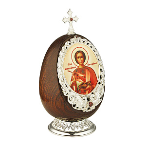 Яйцо "Пасхальное" с иконой из ювелирного сплава с камнями (Пантелеимон целитель)