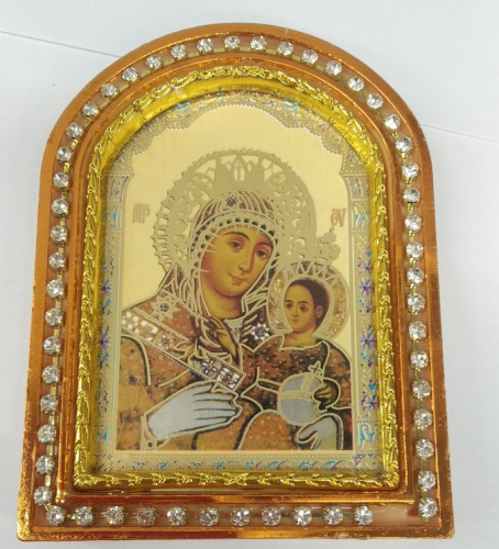 Икона настольная Божией Матери "Иерусалимская", пластиковая рамка, 6,4х8,6 см, У-0844 фото 2