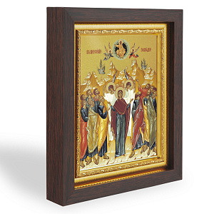 Икона Вознесения Господня, в узком багете, цвет "темный дуб", на холсте, с золочением (14,3х17,4 см (под икону А7))