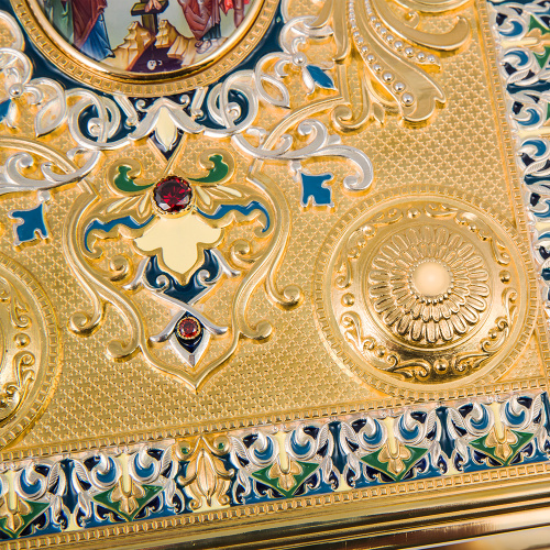 Евангелие напрестольное, латунный оклад в позолоте, фианиты и эмаль, 30х35 см фото 16