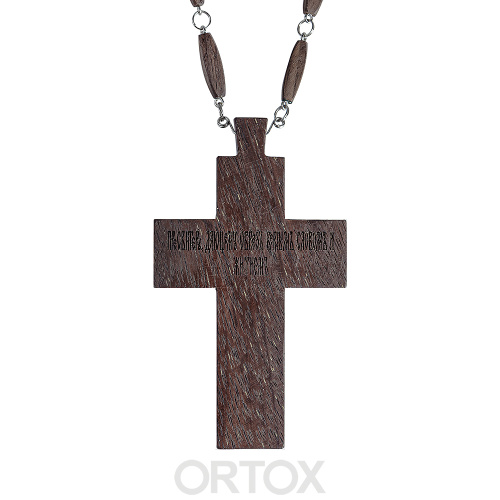 Крест наперсный протоиерейский деревянный темный, с цепью, резной, 7х12 см фото 13