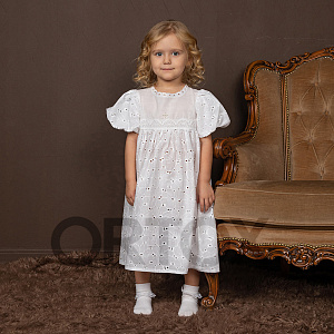 Платье для крещения "Анютины глазки" для девочки белое из муслина, размер в ассортименте (размер 98)