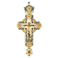 Крест наперсный из ювелирного сплава с украшениями, красные камни, 7х15 см