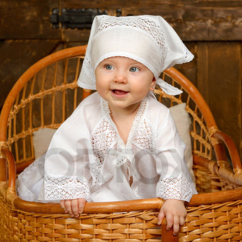 Комплект для крещения "Колокольчик" белый: рубашка и пеленка, хлопок, размер 74 фото 3