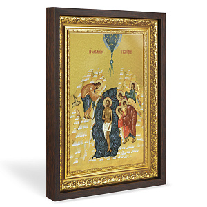 Икона Крещения Господня (Богоявления), в широком багете, цвет "темный дуб", на холсте, с золочением (33,5х42,2 см (под икону А4))