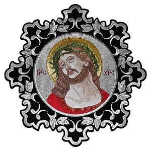 Икона вышитая Спасителя в терновом венце на облачение, 38х38 см (бордовая замша с золотой вышивкой)