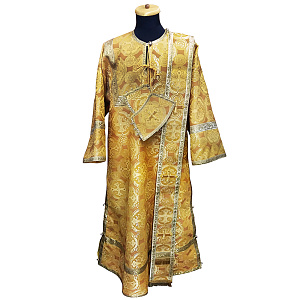 Облачение диаконское желтое, шелк, отделка галун золото с рисунком крест (машинная вышивка)