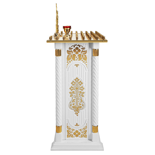Панихидный стол на 100 свечей "Суздальский" белый с золотом (поталь), тумба, резьба, 85х46х100 см фото 4