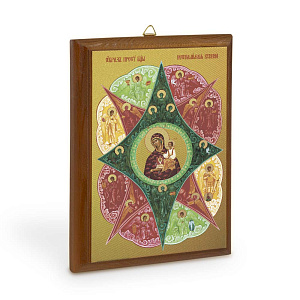 Икона Божией Матери "Неопалимая Купина" на деревянной основе, цвет "кипарис", на холсте с золочением (9х12 см (под икону А7))