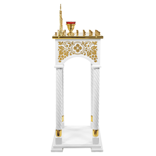 Панихидный стол на 36-50 свечей "Суздальский" белый с золотом (поталь), колонны, резьба, 46х46х100 см фото 7