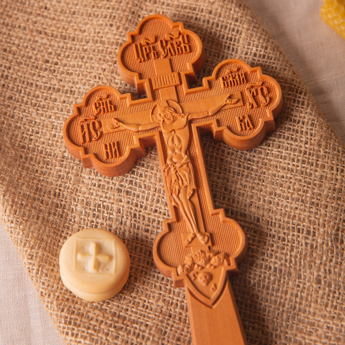 Крест требный деревянный светлый, резной, 12,5х27 см фото 4