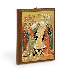 Икона Воскресения Христова на деревянной основе, цвет "кипарис", на холсте с золочением (9х12 см (под икону А7))