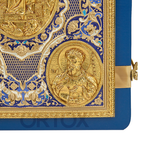 Апостол синий, оклад "под золото", кожа, эмаль, 23х30 см фото 5