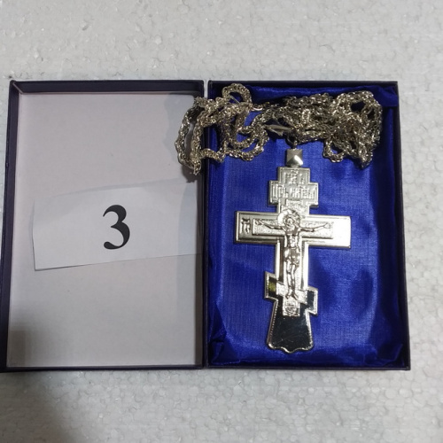 Крест наперсный с цепью, 6х11 см, никелирование, У-0671 фото 7