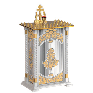 Панихидный стол на 70 свечей "Суздальский" белый с золотом (поталь), тумба, резьба, 70х46х100 см (без дверки)