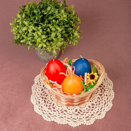 Свечи декоративные "Пасхальные яйца" в корзине, набор из трех штук фото 2