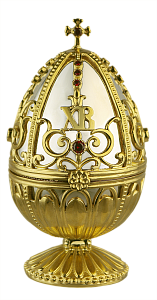 Яйцо из ювелирного сплава в позолоте "Пасхальное" белое, с крестом (высота 9,5 см)