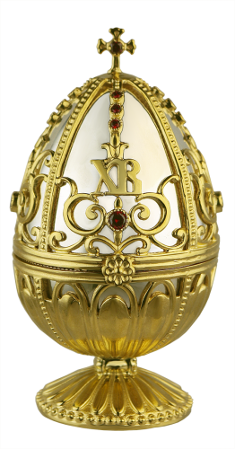 Яйцо из ювелирного сплава в позолоте "Пасхальное" белое, с крестом