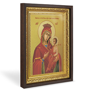 Икона Божией Матери "Скоропослушница", в широком багете, цвет "темный дуб", на холсте, с золочением (33,5х42,2 см (под икону А4))