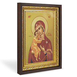 Икона Божией Матери "Феодоровская", в широком багете, цвет "темный дуб", на холсте, с золочением (33,5х42,2 см (под икону А4))
