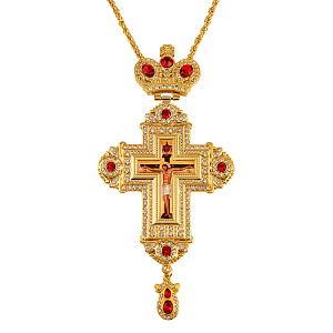 Крест наперсный с цепью, цинковый сплав, 9х18,5 см (красные камни)