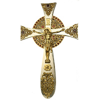 Крест напрестольный из ювелирного сплава в серебрении с позолотой, фианиты
