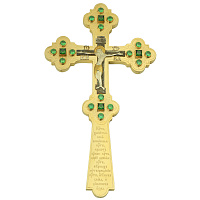 Крест напрестольный из ювелирного сплава в позолоте, фианиты, 17,5х31 см