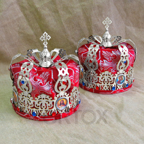 Венцы венчальные "Корона" латунные, с никелированием, пара, 20х23 см фото 7