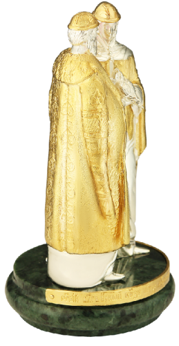 Статуэтка на мраморе "Петр и Феврония" из ювелирного сплава с позолотой, 12 см фото 3