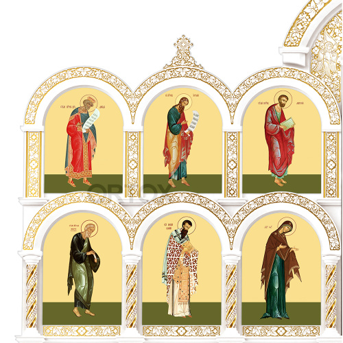 Иконостас "Владимирский" четырехъярусный белый с золотом (патина), 690х730х45 см фото 7