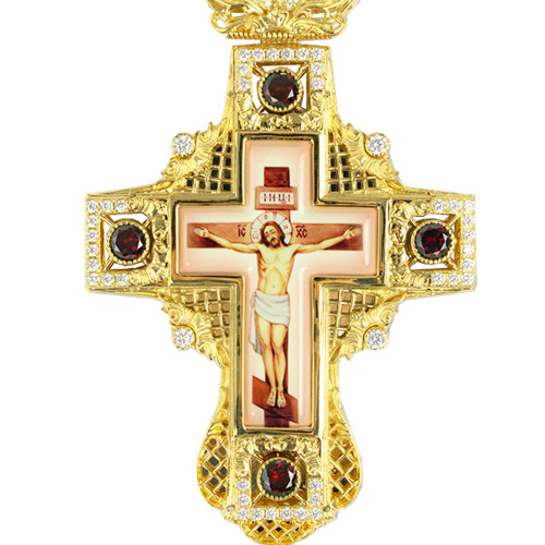 Крест наперсный из ювелирного сплава с позолотой и фианитами, 8,5х18 см фото 10