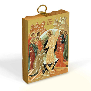 Икона Воскресения Христова на деревянной основе светлая, на холсте с золочением (5,2х7,4 см (А8))