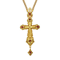 Крест наперсный "Наградной" из ювелирного сплава в позолоте с цепью, фианиты, 6,5х15 см