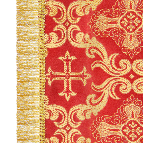 Накидка на аналой красная "Крест", золотая тесьма, бахрома, 140х120 см  фото 2