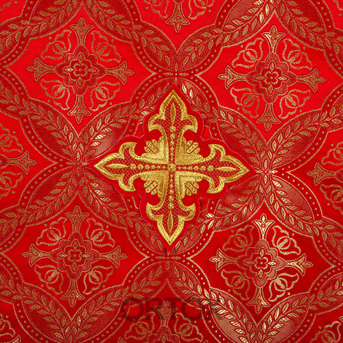 Накидка на аналой "Крест" красная, шелк "Лавр", золотая тесьма, бахрома, 57х204 см фото 5
