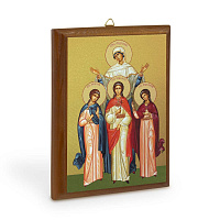 Икона святых мучениц Веры, Надежды, Любови и матери их Софии на деревянной основе, цвет "кипарис", на холсте с золочением
