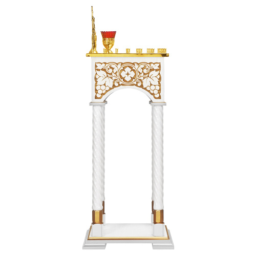 Панихидный стол на 36-50 свечей "Суздальский" белый с золотом (патина), колонны, резьба, высота 100 см фото 5