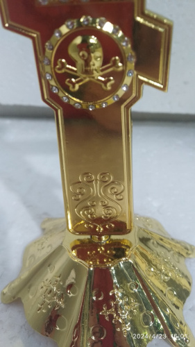Крест настольный из цинкового сплава, белые камни, цвет "под золото", 10х18,6 см, У-1125 фото 6